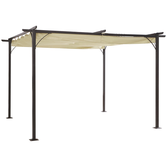 Photo of Outsunny 3.5M X 3.5M Metal Pergola Gazebo Awning Retractable Canopy Outdoor Garden Sun Shade Shelter Marquee Party BBQ, Beige in Beige colour on a white background