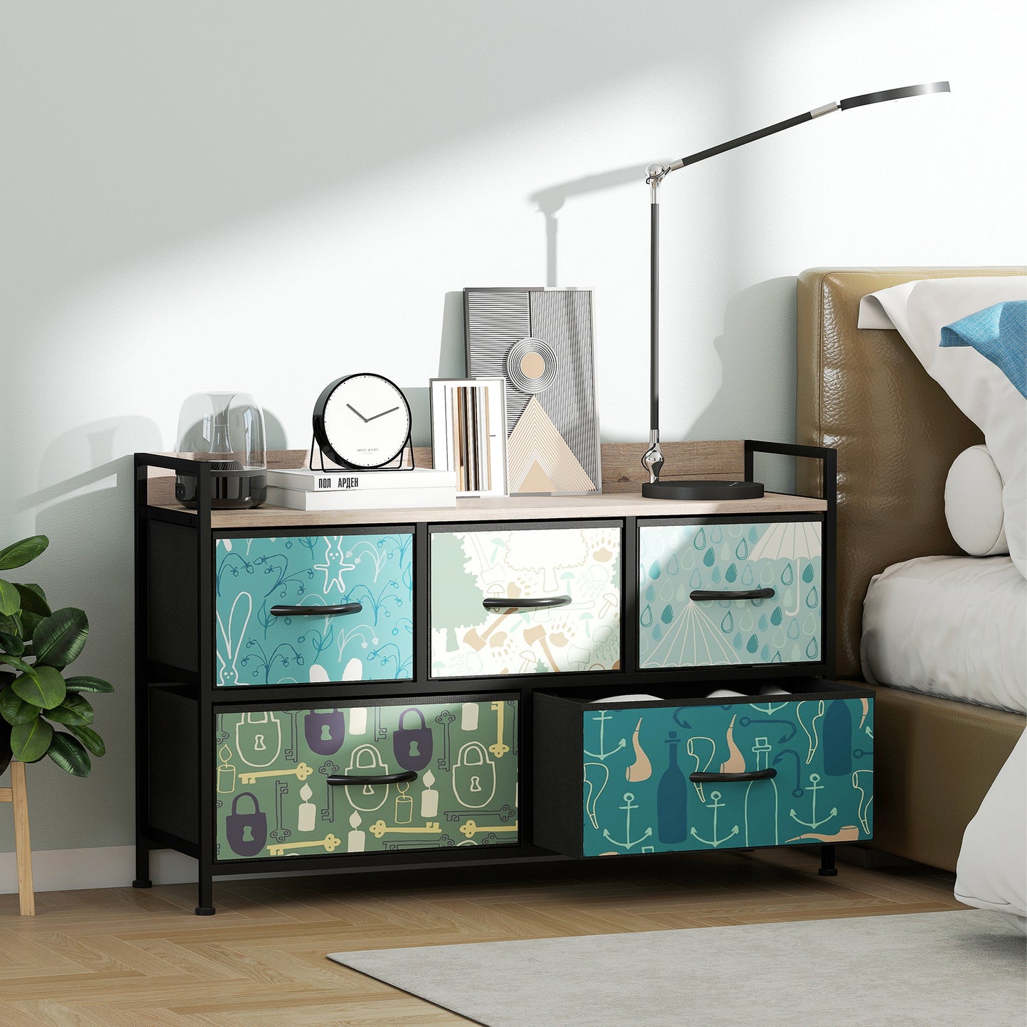 HOMCOM 5-Drawer Chest of Drawers - Blue