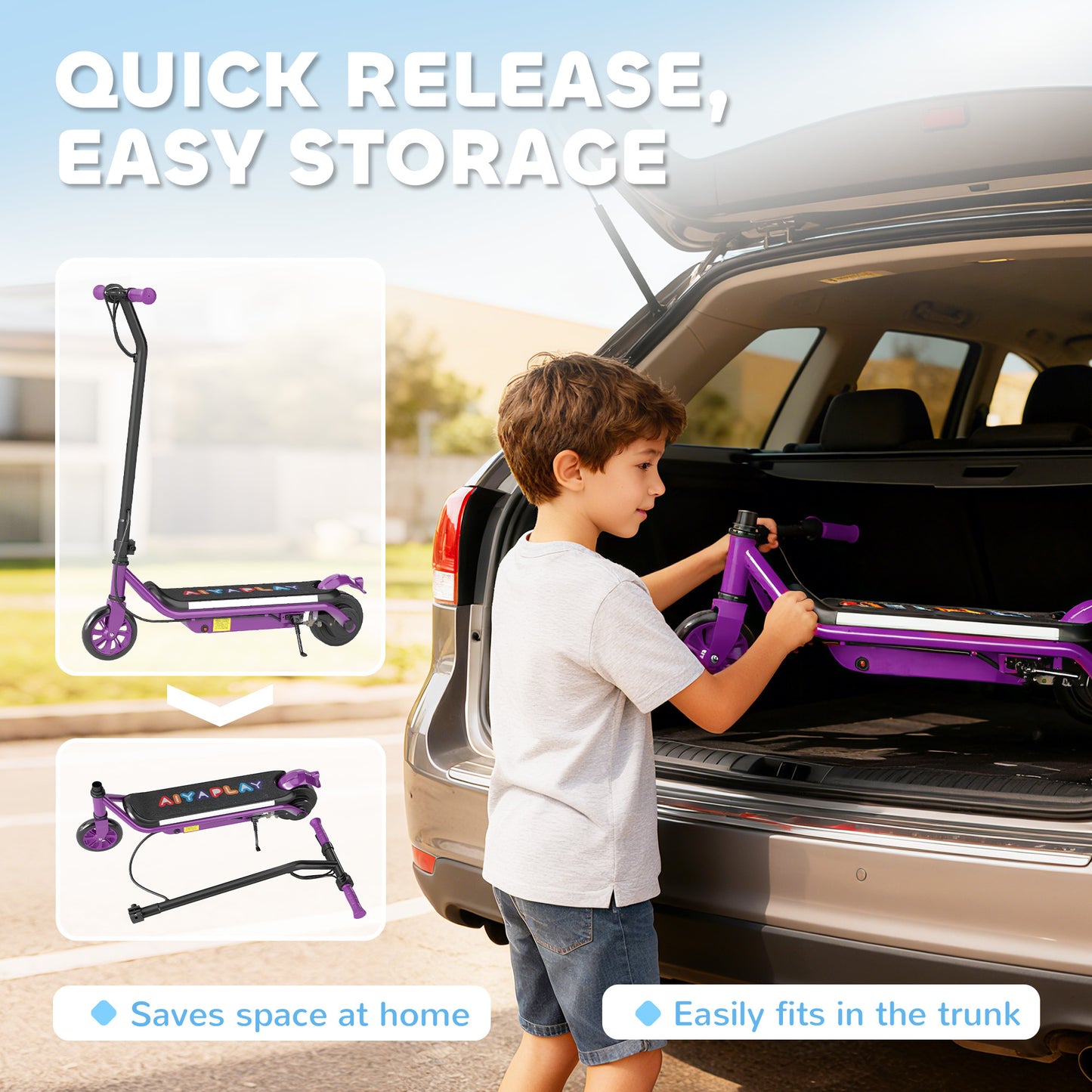 AIYAPLAY Electric Scooter for Kids Aged 6-14 Years, with Colourful Lights, Purple
