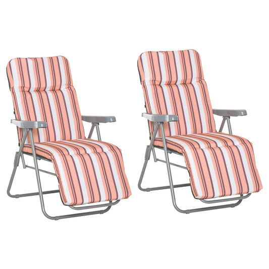 Photo of Outsunny Reclining Garden Chair Set of 2, 5-Level Adjustable Zero Gravity Chairs, Orange Stripe in Stripe colour on a white background