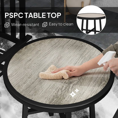 Outsunny round patio table with gray wood-look top and black frame