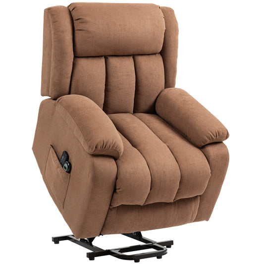 Photo of HOMCOM Power Lift Recliner Chair with Vibration Massage, Lift Chair for Elderly with Footrest, Remote, Side Pocket, Brown in Brown colour on a white background