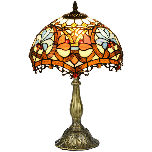 Photo of HOMCOM Tiffany Lamp, Stained Glass Table Lamp, Handcrafted Artisan Collectible, Suitable for Living Room and Bedside, Multi-Coloured, Ф25 x 45Hcm, Zinc Alloy. in Alloy. colour on a white background