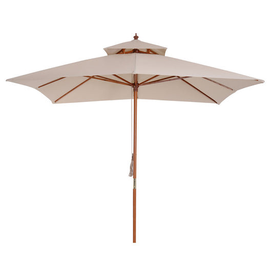 Photo of Outsunny 3 x 3 metre Patio Parasol Garden Umbrellas Sunshade Outdoor Wooden Parasol Canopy Double Tier, Beige, BASE NOT INCLUDED in INCLUDED colour on a white background