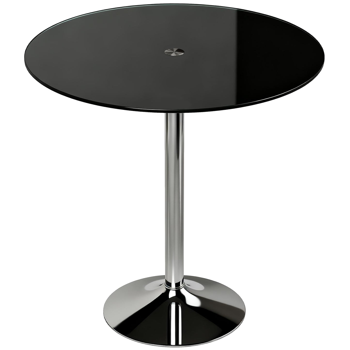 Photo of HOMCOM Round Bar Table, Modern Dining Table with Tempered Glass Top and Steel Frame for 4, 70 x 70 x 75.5cm, Black in Black colour on a white background