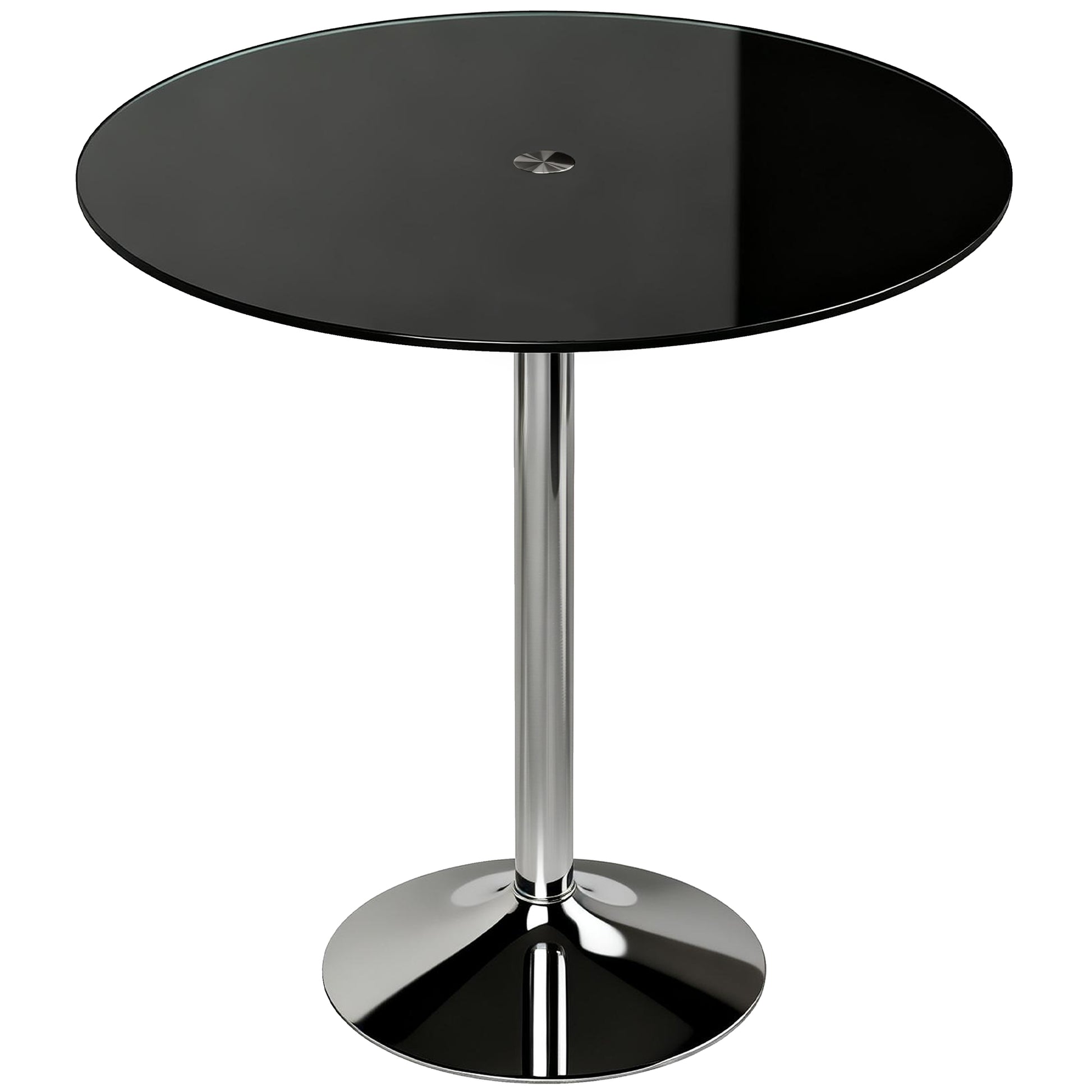 Photo of HOMCOM Round Bar Table, Modern Dining Table with Tempered Glass Top and Steel Frame for 4, 70 x 70 x 75.5cm, Black in Black colour on a white background