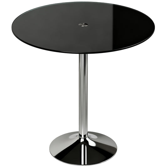 Photo of HOMCOM Round Bar Table, Modern Dining Table with Tempered Glass Top and Steel Frame for 4, 70 x 70 x 75.5cm, Black in Black colour on a white background