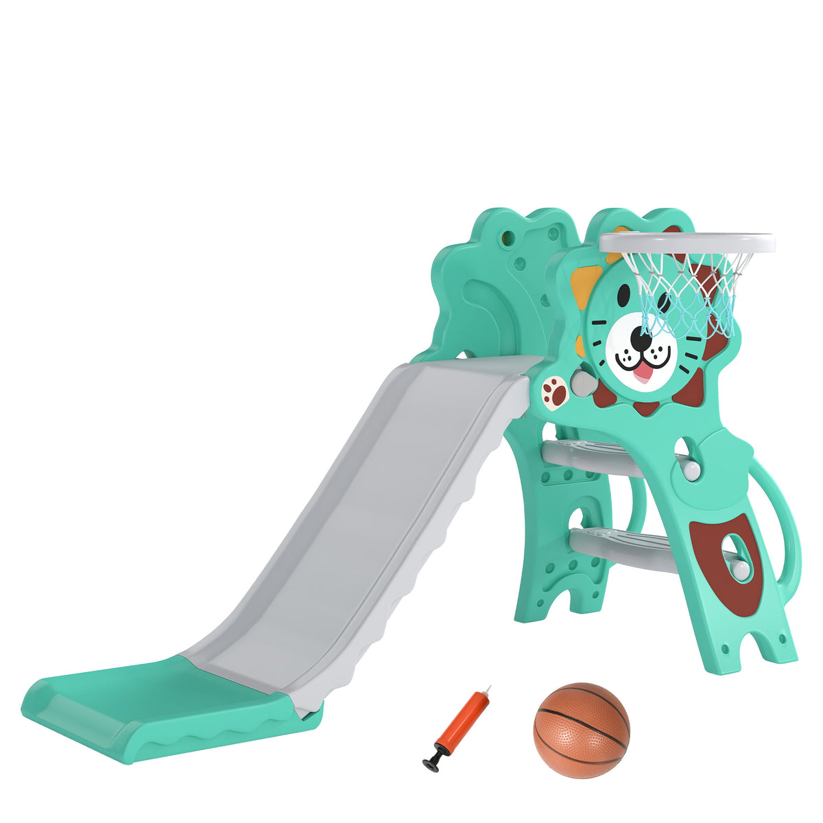 Photo of AIYAPLAY Baby Slide with Basketball Hoop, Climber, Easy to Assemble Kids Slide for Indoor Use, for Ages 18-36 Months - Blue in Blue colour on a white background
