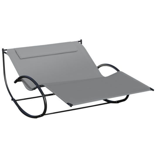 Photo of Outsunny Double Sun Lounger, Rocking Lounger Sunbed Daybed with Armrest and Headrest Pillow, for Two, For Outdoor Patio Garden, Grey in Grey colour on a white background