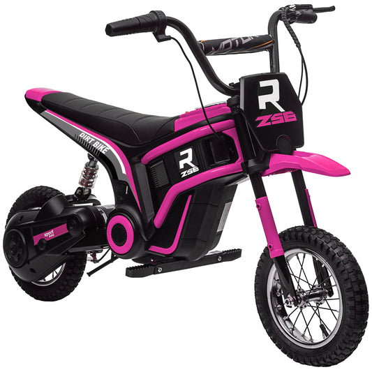 Photo of HOMCOM 24V Electric Motorbike with Twist Grip Throttle, Music, Horn, 12" Pneumatic Tyres, 16km/h Max Speed - Pink in Pink colour on a white background