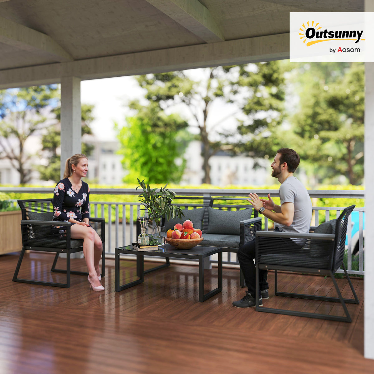 Outsunny 4 Pieces Rattan Garden Furniture Set - Charcoal Grey