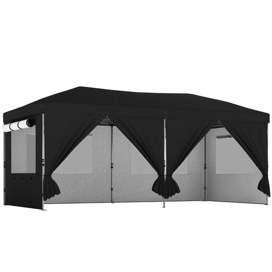 Photo of Outsunny 3 x 6 m Pop Up Canopy with UV50+ Protection Garden Gazebo with 6 Sidewalls, Black in Black colour on a white background