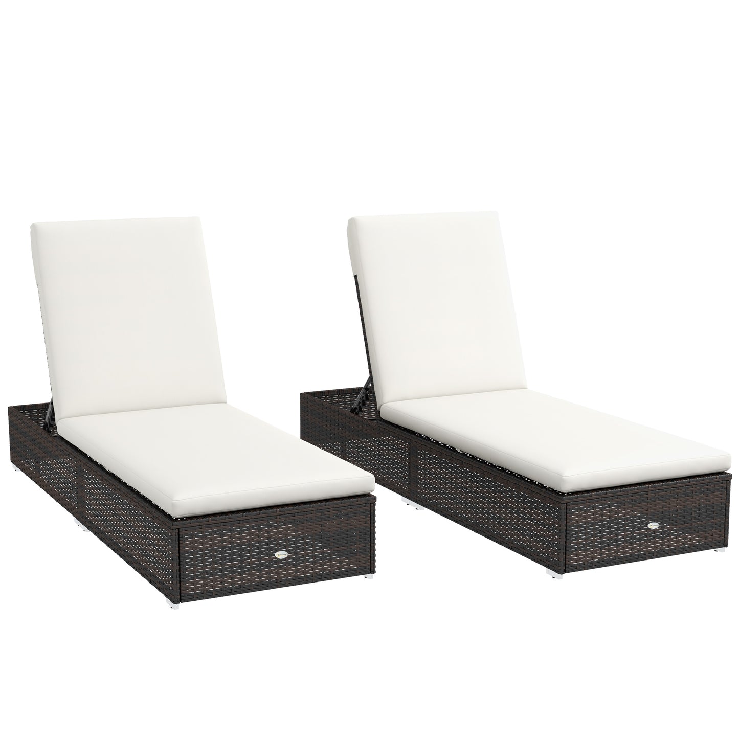 Photo of Outsunny Set of Two Rattan Sun Loungers, with Reclining Backs - Brown/Cream in Brown/Cream colour on a white background
