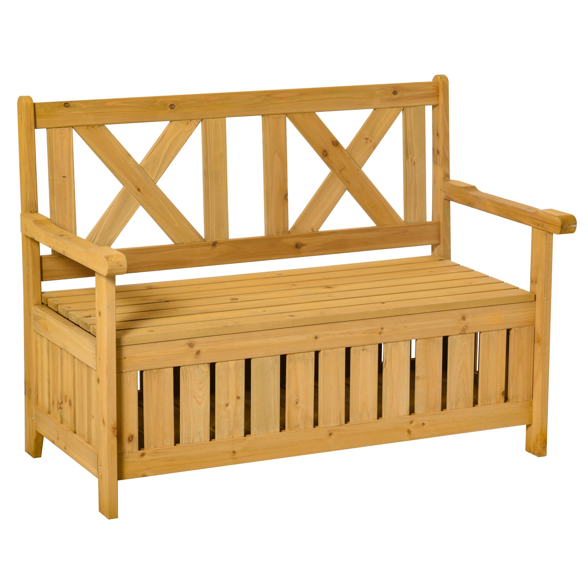 Photo of Outsunny 2-Seater Garden Storage Bench for Patio Wood Porch Decor Outdoor Seating in Seating colour on a white background