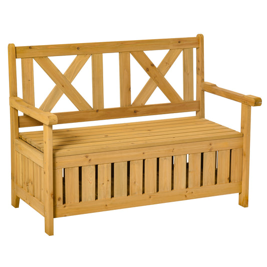 Photo of Outsunny 2-Seater Garden Storage Bench for Patio Wood Porch Decor Outdoor Seating in Seating colour on a white background