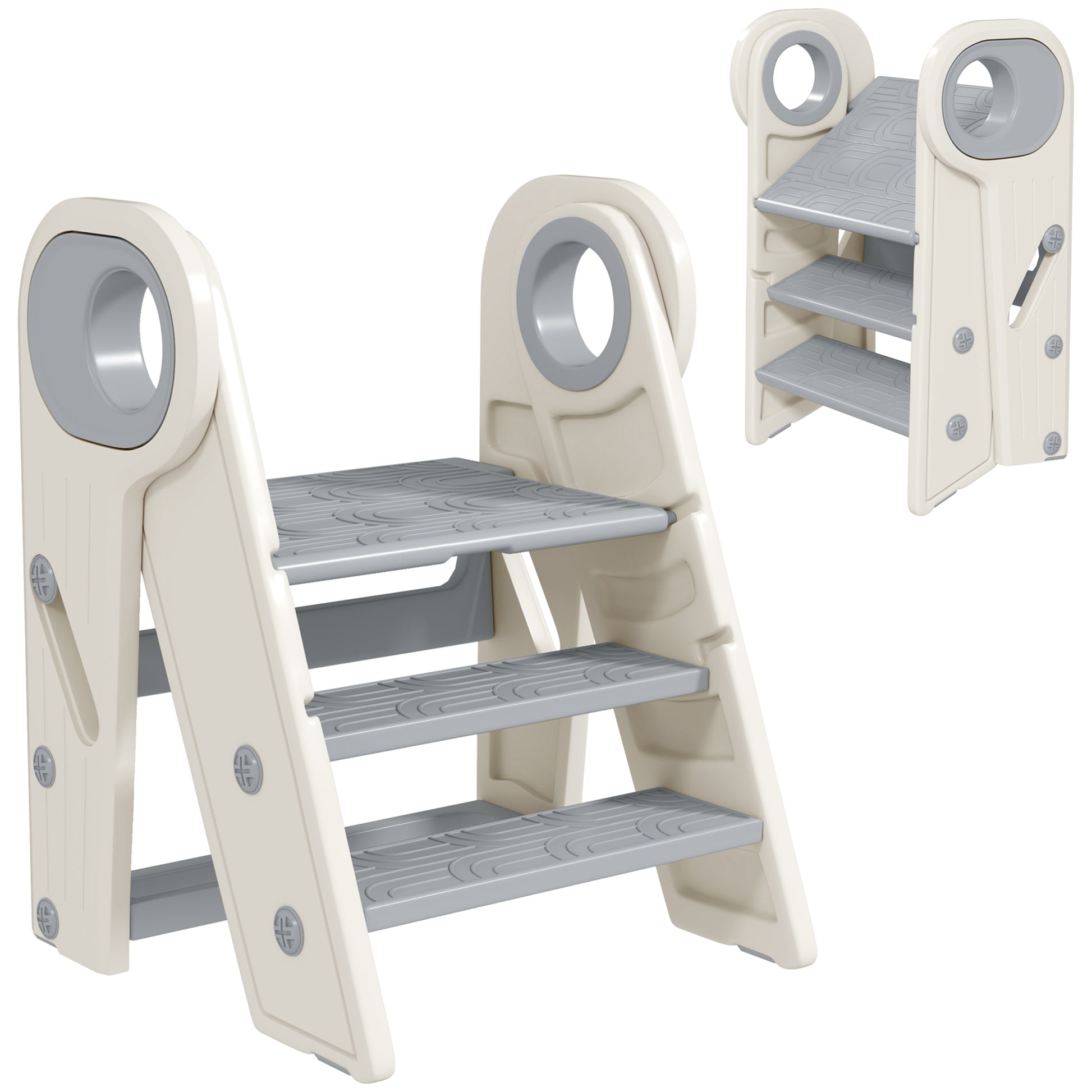 Photo of AIYAPLAY Foldable and Adjustable Kids Step Stool with Handle, Non-Slip, Grey in Grey colour on a white background
