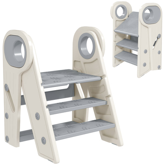 Photo of AIYAPLAY Foldable and Adjustable Kids Step Stool with Handle, Non-Slip, Grey in Grey colour on a white background