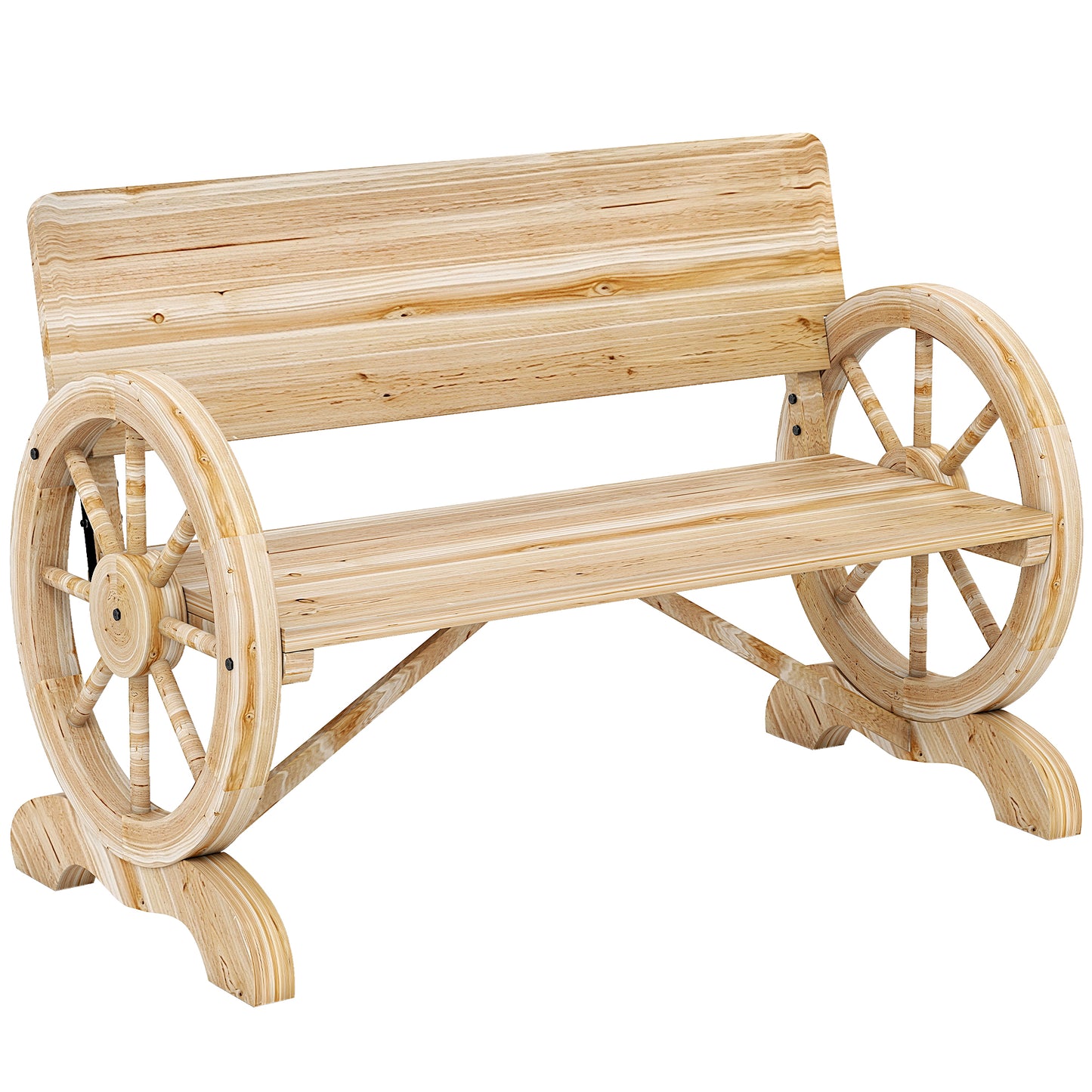 Photo of Outsunny Fir Wood 2-Seater Outdoor Garden Wagon Wheel Bench, Natural Wood Finish in Finish colour on a white background