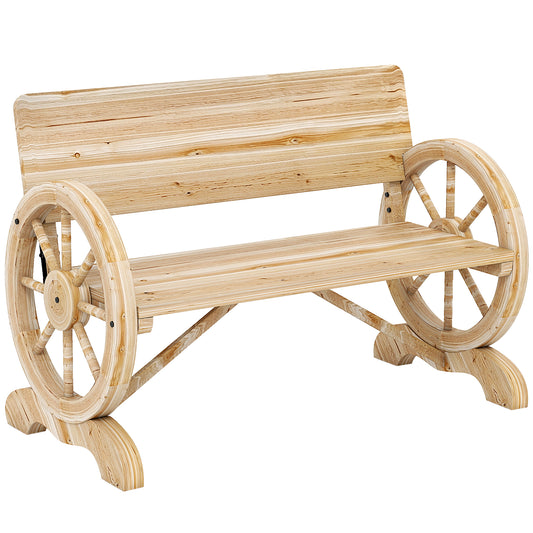 Photo of Outsunny Fir Wood 2-Seater Outdoor Garden Wagon Wheel Bench, Natural Wood Finish in Finish colour on a white background