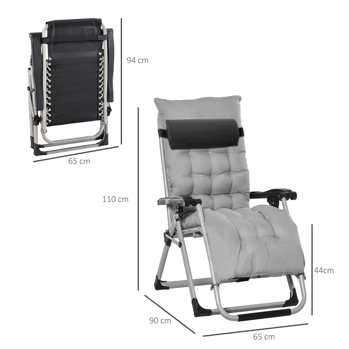 Outsunny 2pc Reclining Zero Gravity Sun Loungers ,Folding Chaise Lounge Chair with Cushions, Light Grey
