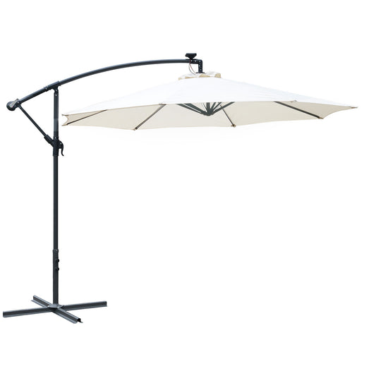 Photo of Outsunny Umbrella Parasol W/Solar Powered LED strips, Φ2.95x2.45H m-Cream in m-Cream colour on a white background