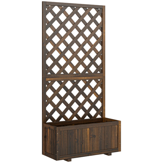 Photo of Outsunny Garden Planter with Trellis, 45L Raised Bed for Climbing Plants, Vines, Flowers, Outdoor Planter Box for Patio, 72.5 x 31.5 x 149.5 cm, Carbonised Finish in Finish colour on a white background