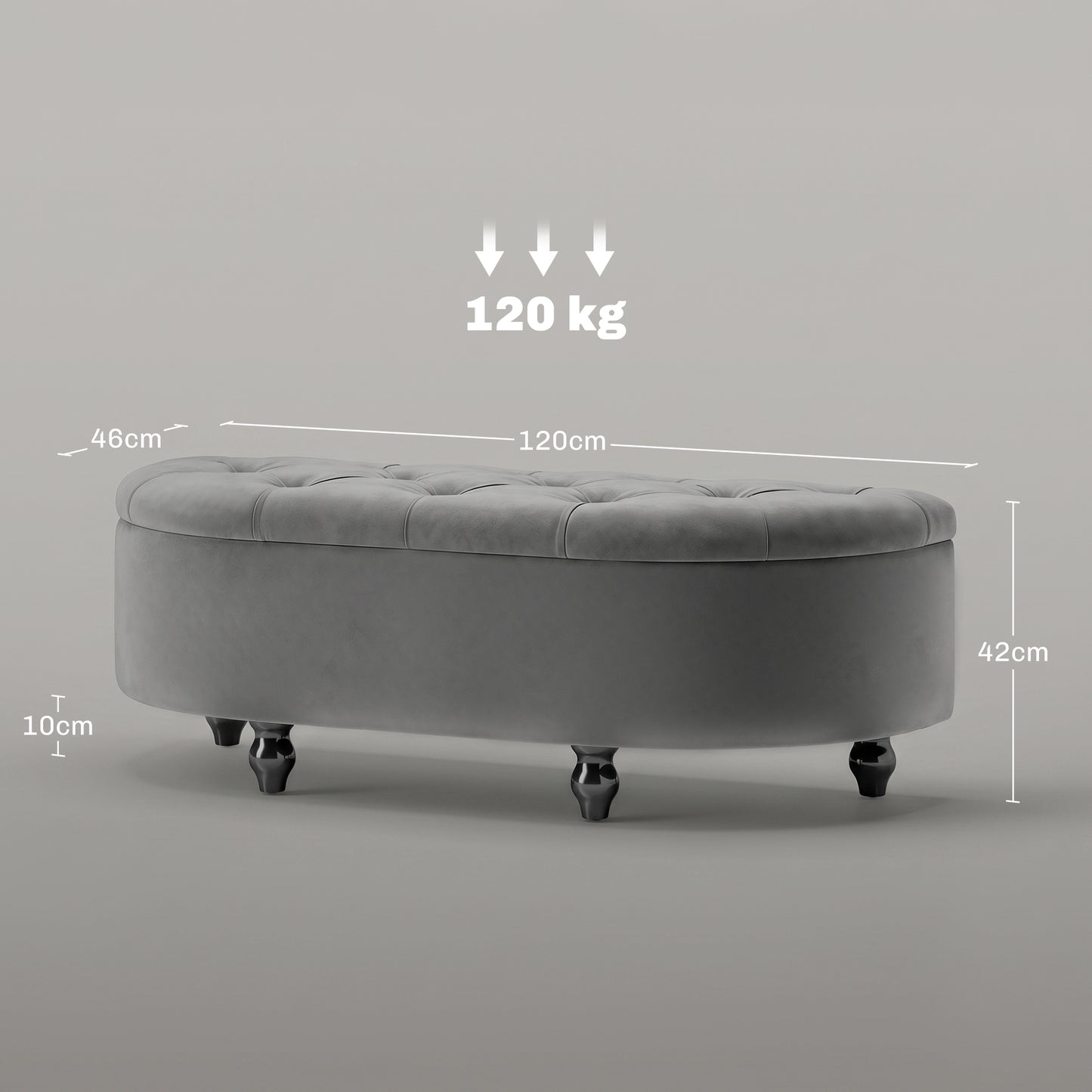 HOMCOM Velvet-Feel Half Circle Storage Ottoman - Dark Grey