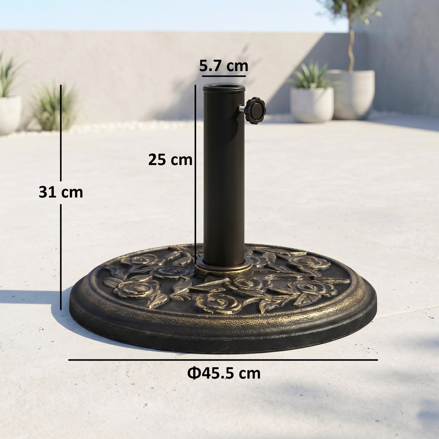 Outsunny 9kg Garden Parasol Base, Round Resin Cast Iron Effect Sun Umbrella Base, Outdoor Umbrella Stand for 38mm or 48mm Outdoor Umbrella Poles, Bronze Tone