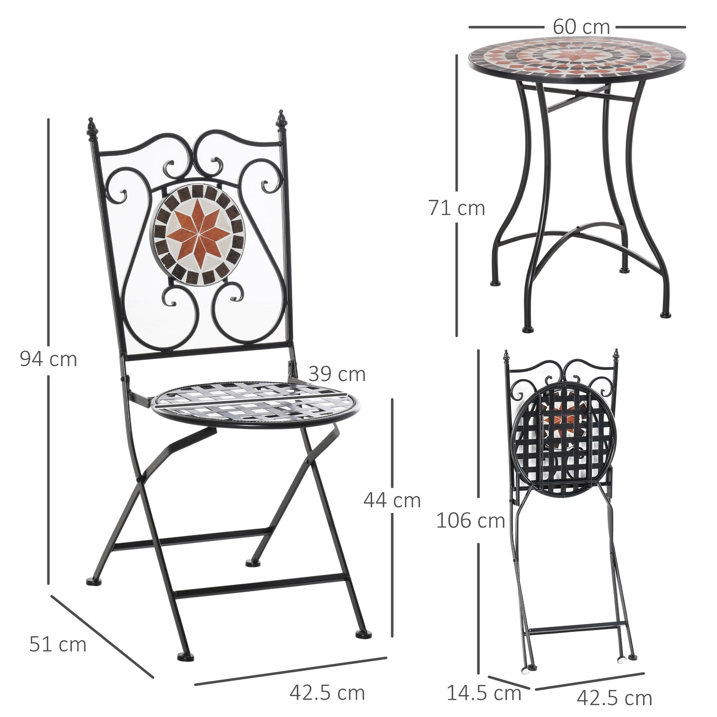 Outsunny Three-Piece Mosaic Bistro Table Set - Multicoloured
