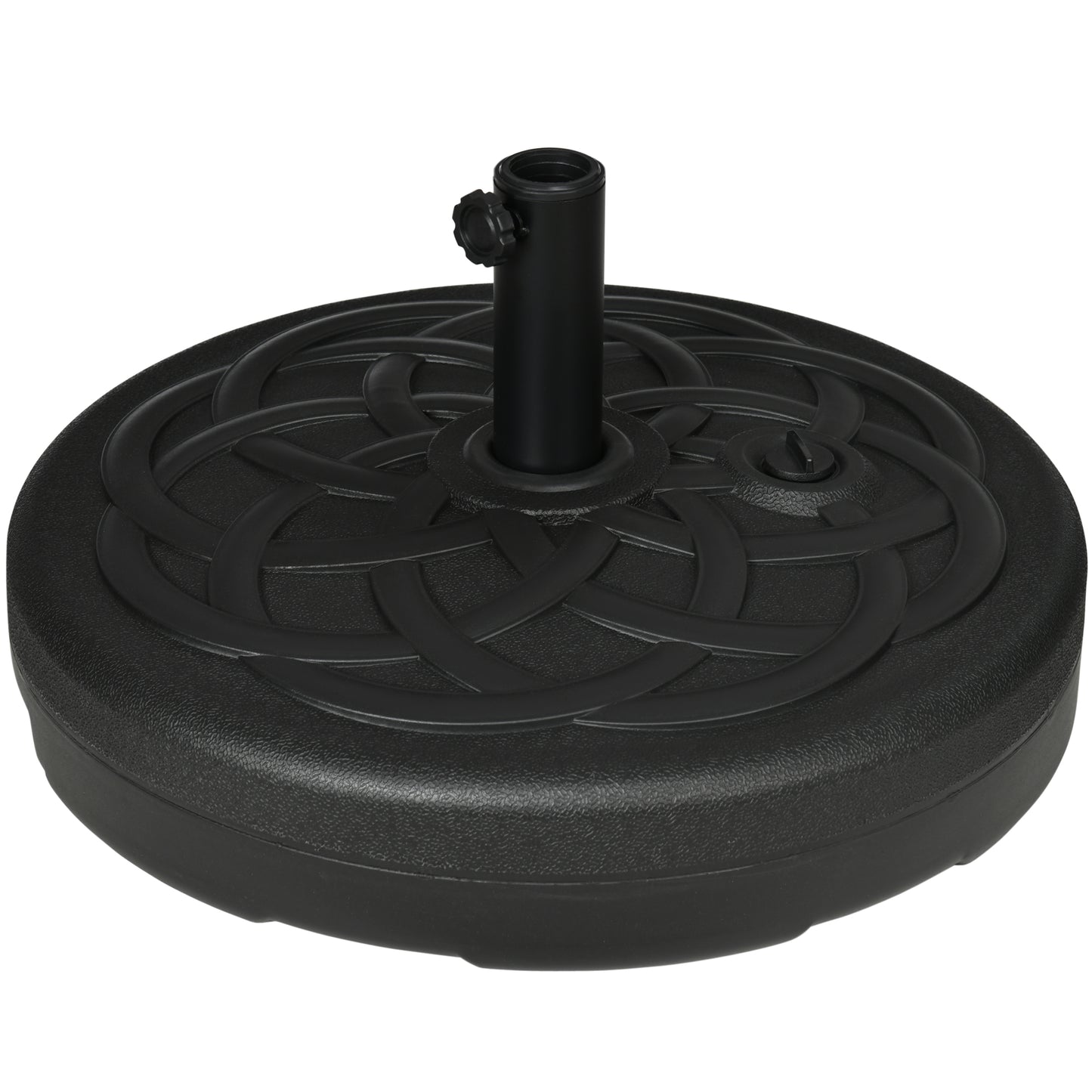 Photo of Outsunny Garden Parasol Base Holder, Outdoor Market Umbrella Stand Weight with Built-In Handle, 25kg Water or 35kg Sand Filled, Black in Black colour on a white background
