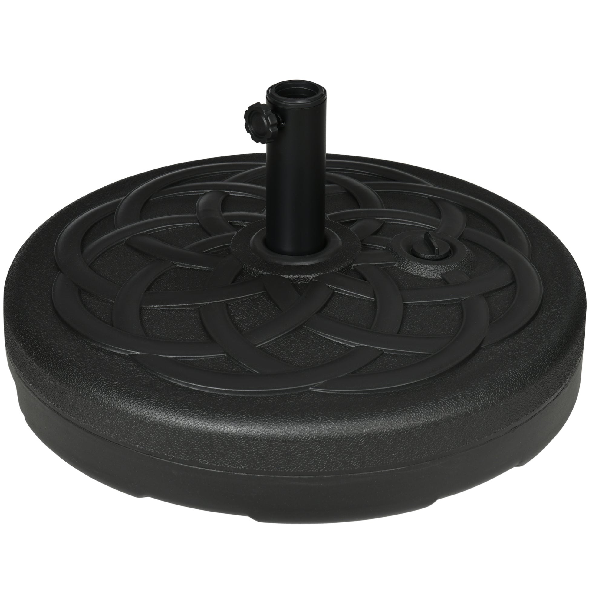 Photo of Outsunny Garden Parasol Base Holder, Outdoor Market Umbrella Stand Weight with Built-In Handle, 25kg Water or 35kg Sand Filled, Black in Black colour on a white background