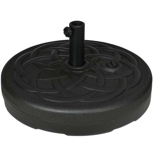 Photo of Outsunny Garden Parasol Base Holder, Outdoor Market Umbrella Stand Weight with Built-In Handle, 25kg Water or 35kg Sand Filled, Black in Black colour on a white background