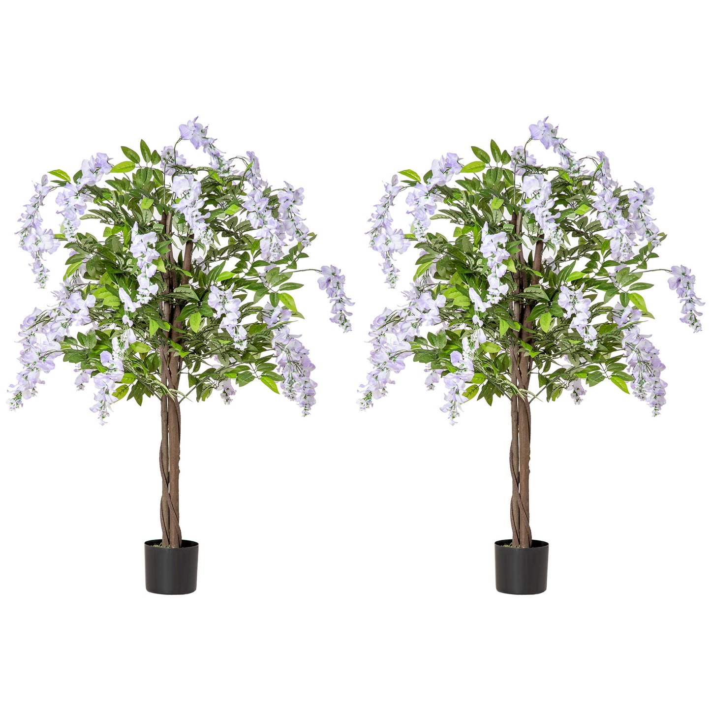 Photo of HOMCOM Set of 2 Artificial Plants Wisteria Floral in Pot, Fake Plants for Home Indoor Outdoor Decor, 100cm in 100cm colour on a white background