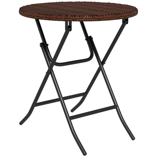 Photo of Outsunny Foldable PE Rattan Outdoor Coffee Table, Metal Frame Wicker Round Side Table, Coffee Table Side Table for Lawn, Garden, Mixed Brown in Brown colour on a white background