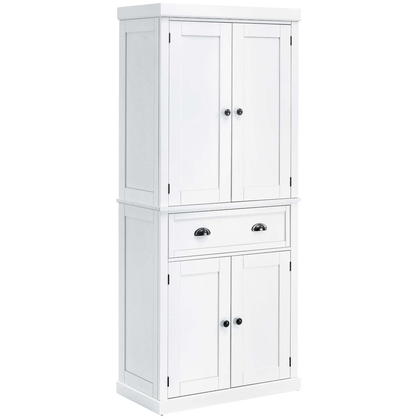 Photo of HOMCOM Freestanding Kitchen Cupboard, 184cm Tall Storage Cabinet with Doors and Shelves, Traditional Colonial 4-Door Kitchen Pantry Cupboard with Drawer, White in White colour on a white background