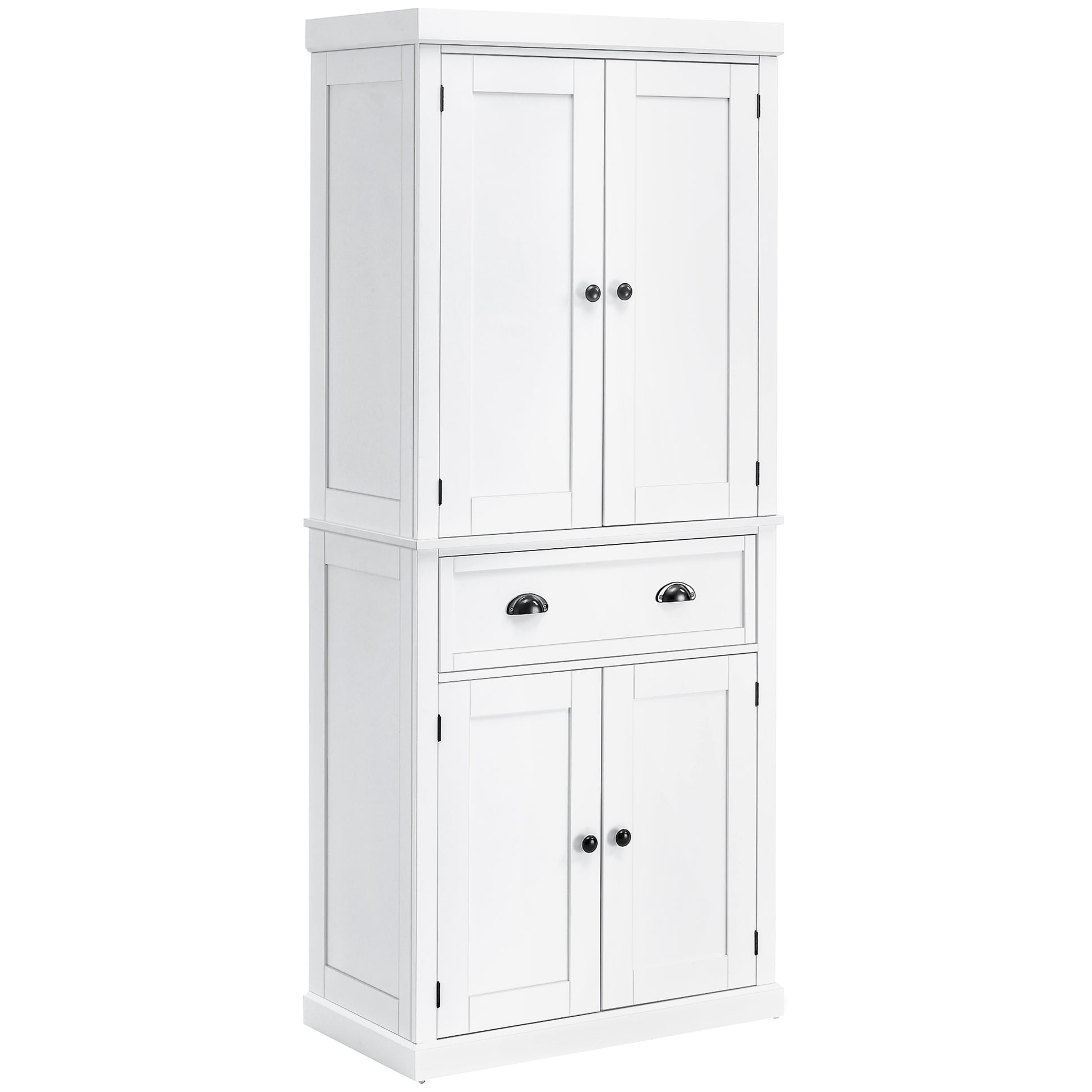 Photo of HOMCOM Freestanding Kitchen Cupboard, 184cm Tall Storage Cabinet with Doors and Shelves, Traditional Colonial 4-Door Kitchen Pantry Cupboard with Drawer, White in White colour on a white background