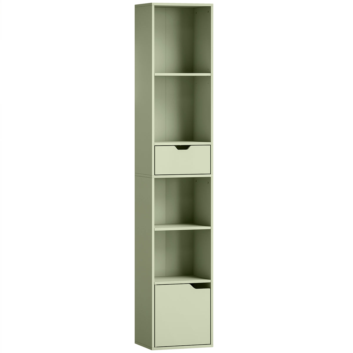 Photo of HOMCOM 6-Tier Bookcase, Tall Narrow Bookshelf with Drawer and Door - Green in Green colour on a white background