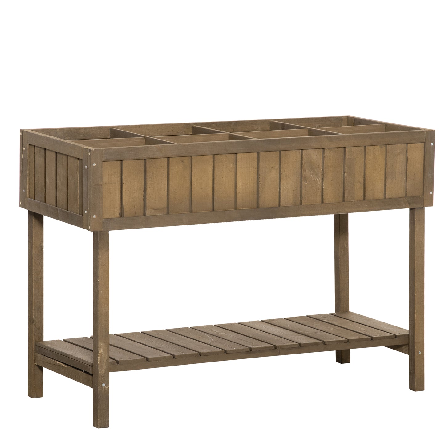Photo of Outsunny Wooden Herb Planter Raised Bed Container Garden Plant Stand Bed 8 Boxes 110L x 46W x 76Hcm Brown in Brown colour on a white background