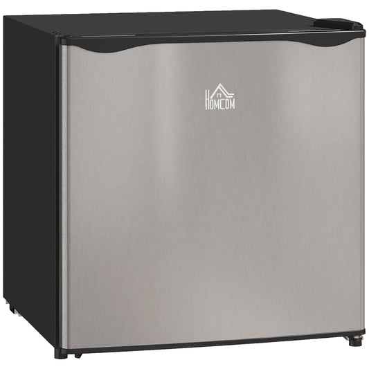 Photo of HOMCOM 46 Litre Table Top Mini Fridge, Small Fridge with Ice Box, Reversible Door, Adjustable Temperature and Legs for Bedrooms, Home Office, Silver Tone in Tone colour on a white background