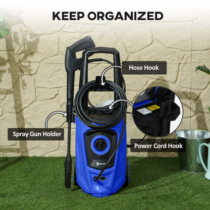 DURHAND pressure washer with hose, spray gun and power cord storage hooks