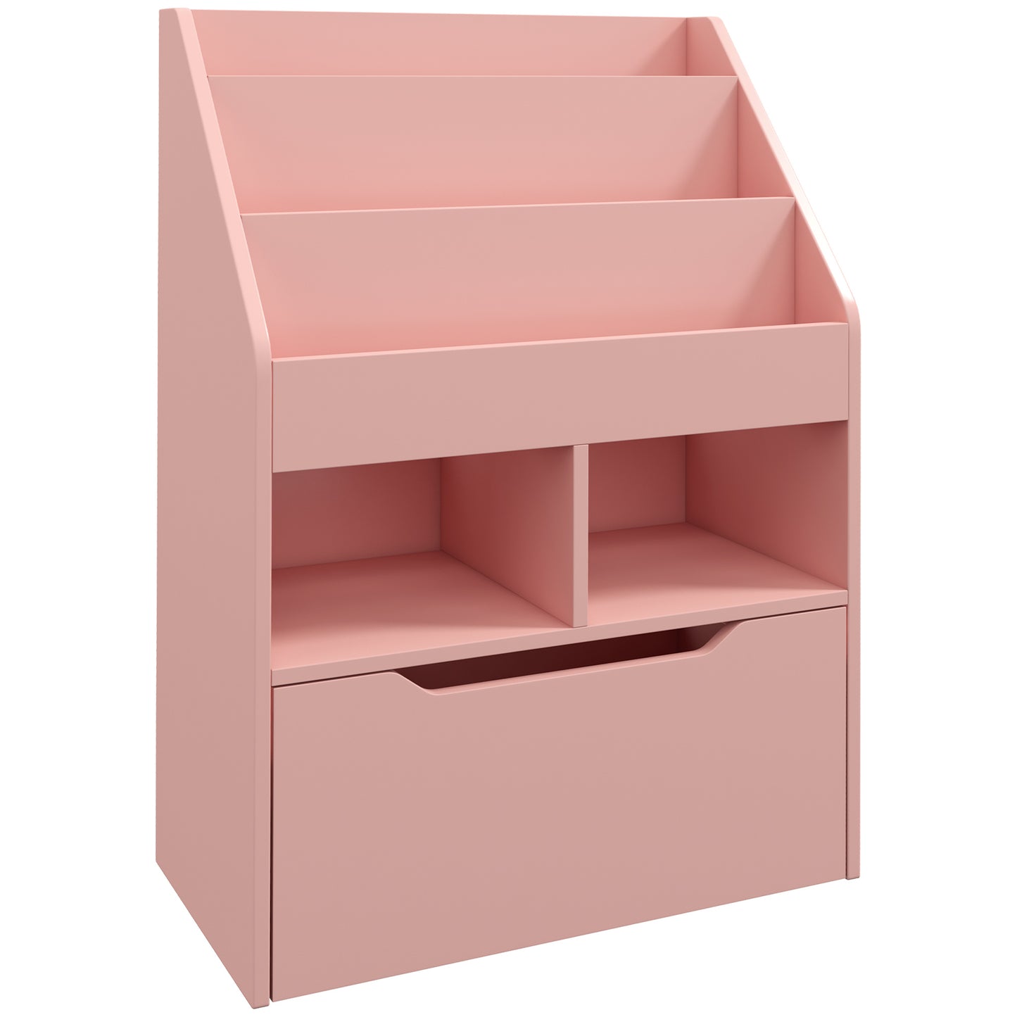 Photo of HOMCOM Kids Bookshelf, Toy Organiser, with Storage Drawer, Wheels - Pink in Pink colour on a white background