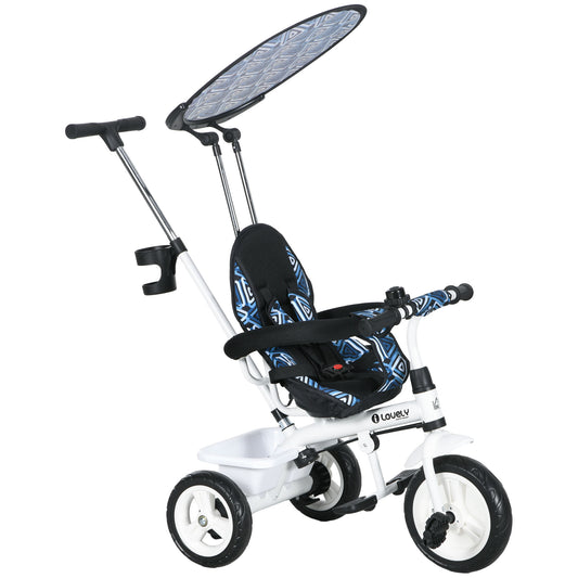 Photo of HOMCOM 6 in 1 Tricycle for Kids with 5-point harness straps, Removable Canopy, Blue in Blue colour on a white background