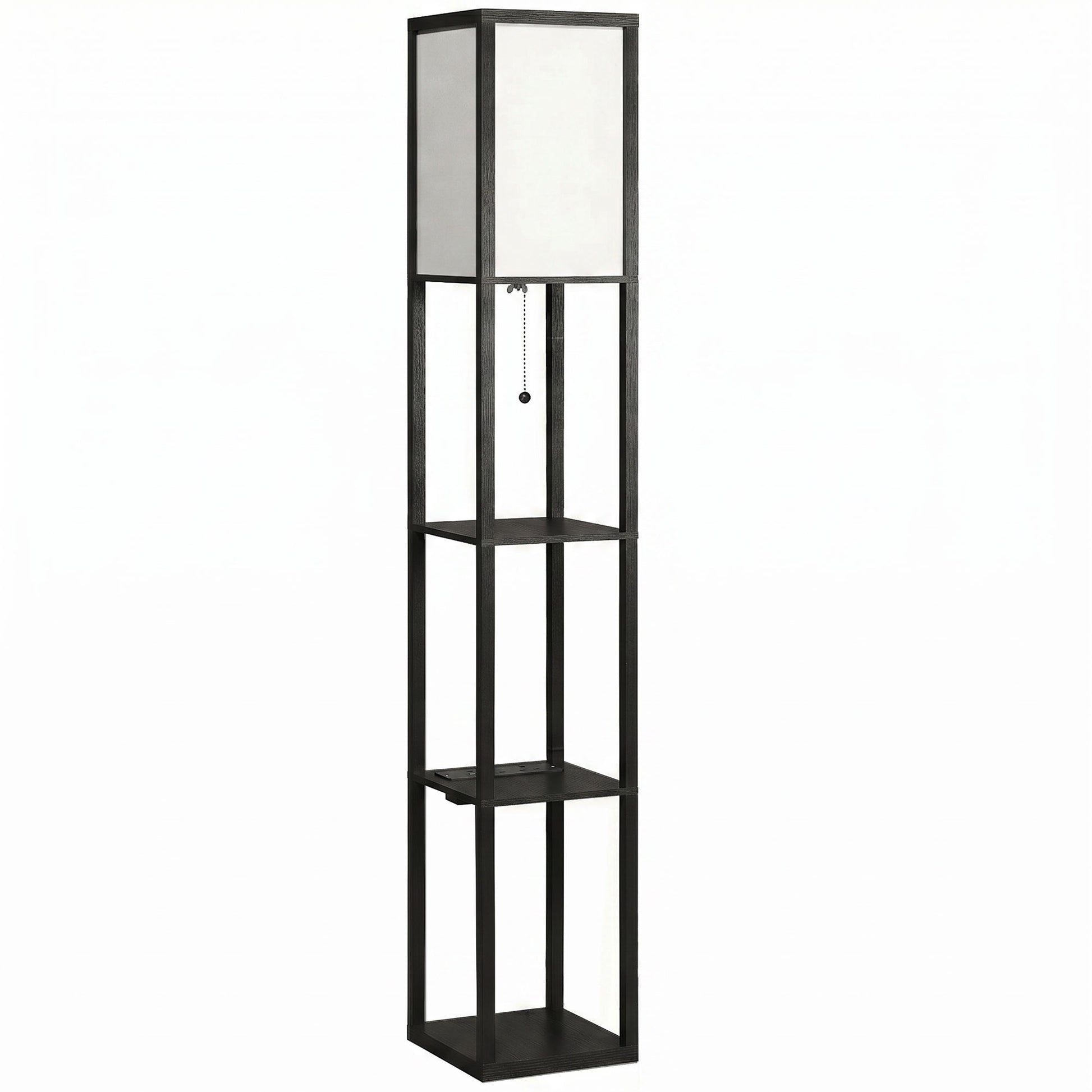 Photo of HOMCOM Floor Lamp with Shelves, 3 Layer Column Modern Standing Lamp for Living Room, Bedroom, Office, Black in Black colour on a white background