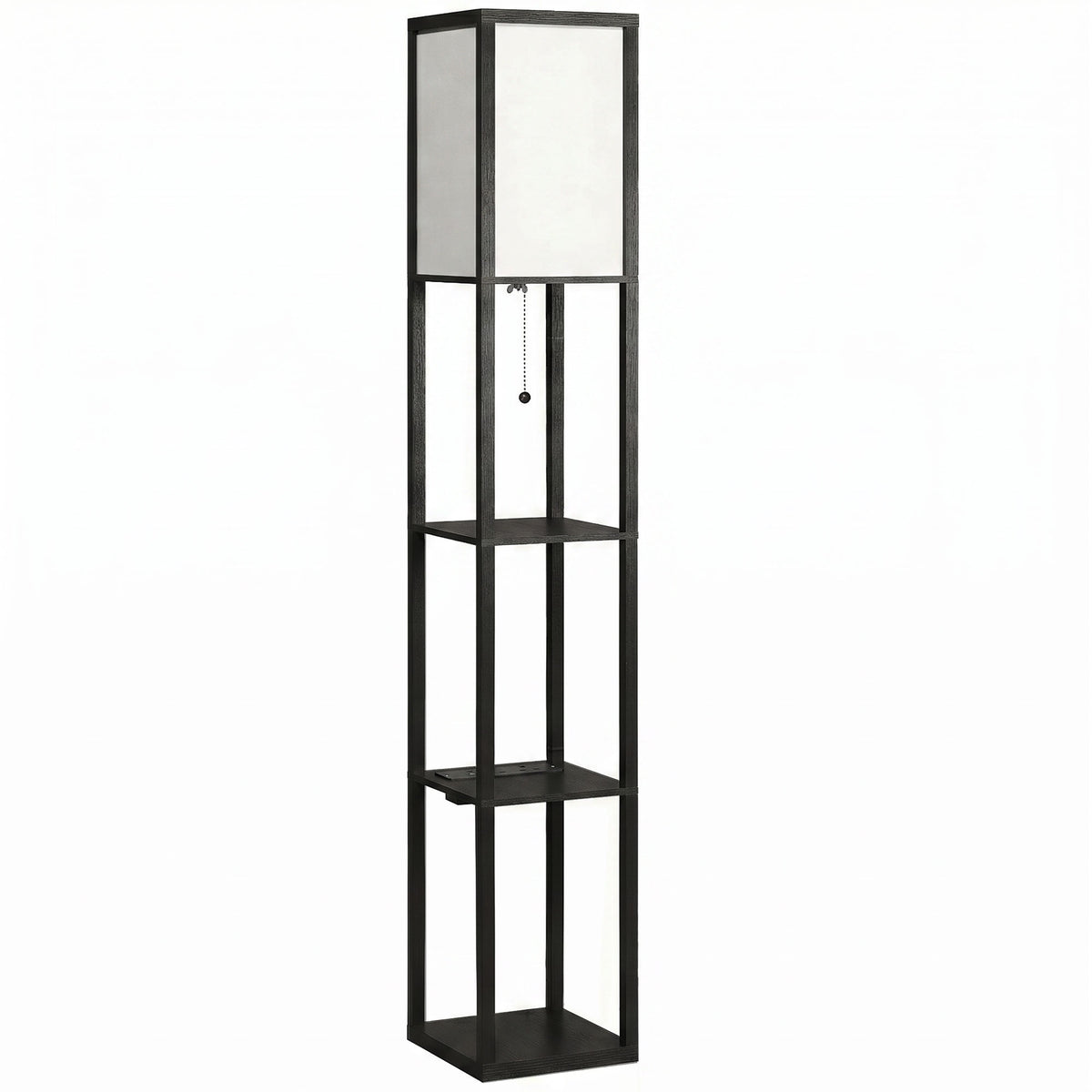 Photo of HOMCOM Floor Lamp with Shelves, 3 Layer Column Modern Standing Lamp for Living Room, Bedroom, Office, Black in Black colour on a white background
