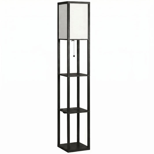 Photo of HOMCOM Floor Lamp with Shelves, 3 Layer Column Modern Standing Lamp for Living Room, Bedroom, Office, Black in Black colour on a white background