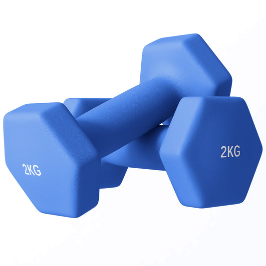 Photo of SPORTNOW 2 x 2kg Hexagonal Dumbbells Weights Set with Non-Slip Grip for Home Gym Workout, Blue in Blue colour on a white background