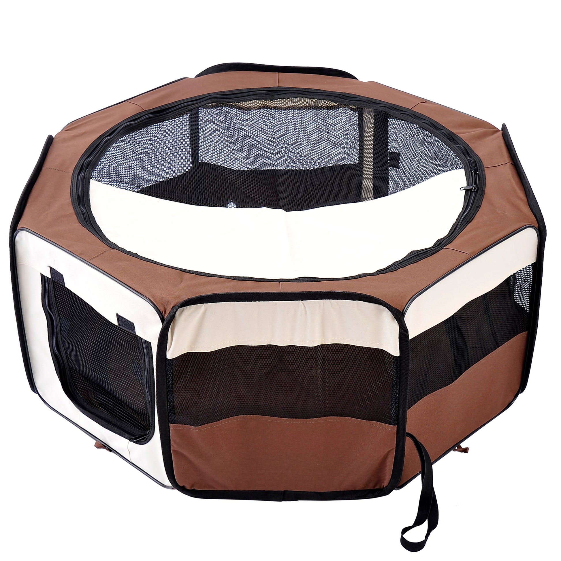 Photo of PawHut Portable Cat Dog Playpen Pet Puppy Rabbit Guinea Pig Pen Run Dia 90 x 41H cm Indoor & Outdoor Brown in Brown colour on a white background