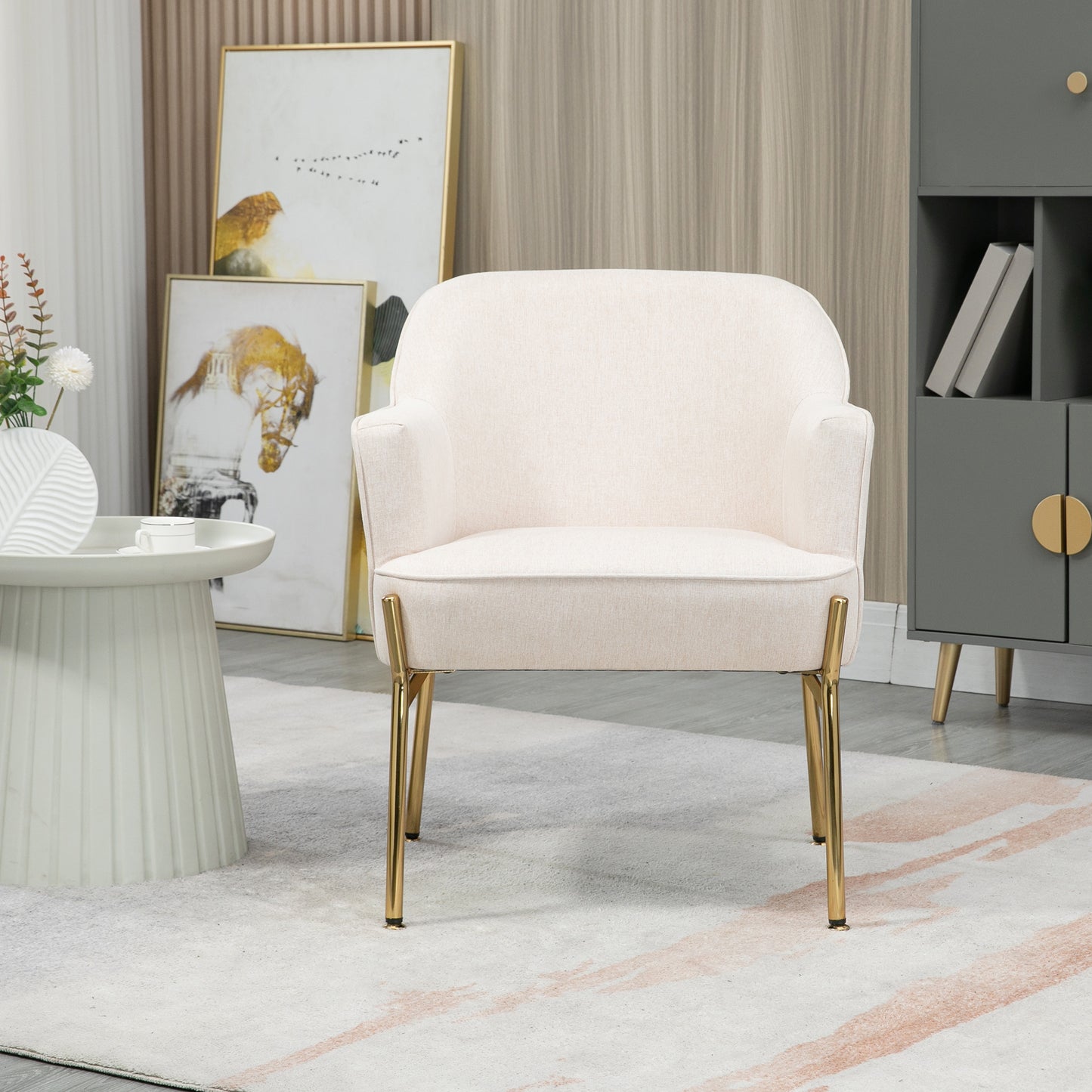 HOMCOM Accent Chair, Living Room Armchair, Vanity Chair with Gold Plating Metal Legs and Soft Padded Seat for Bedroom and Café, Set of 2, White