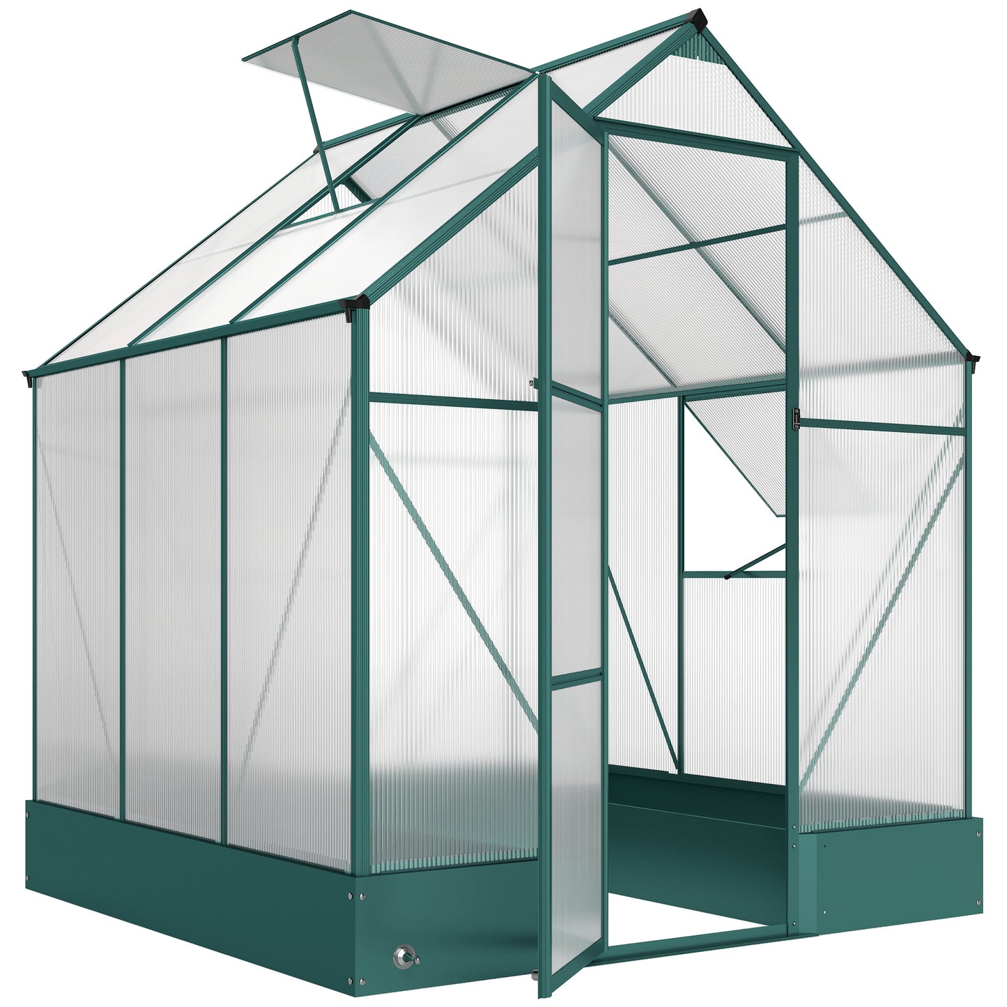 Photo of Outsunny 6x6 FT Polycarbonate Greenhouse with Base and Raised Bed, Walk-in Greenhouse with Aluminium Frame, Temperature Controlled Window, Foundation for Plants, Flowers, Vegetable in Vegetable colour on a white background
