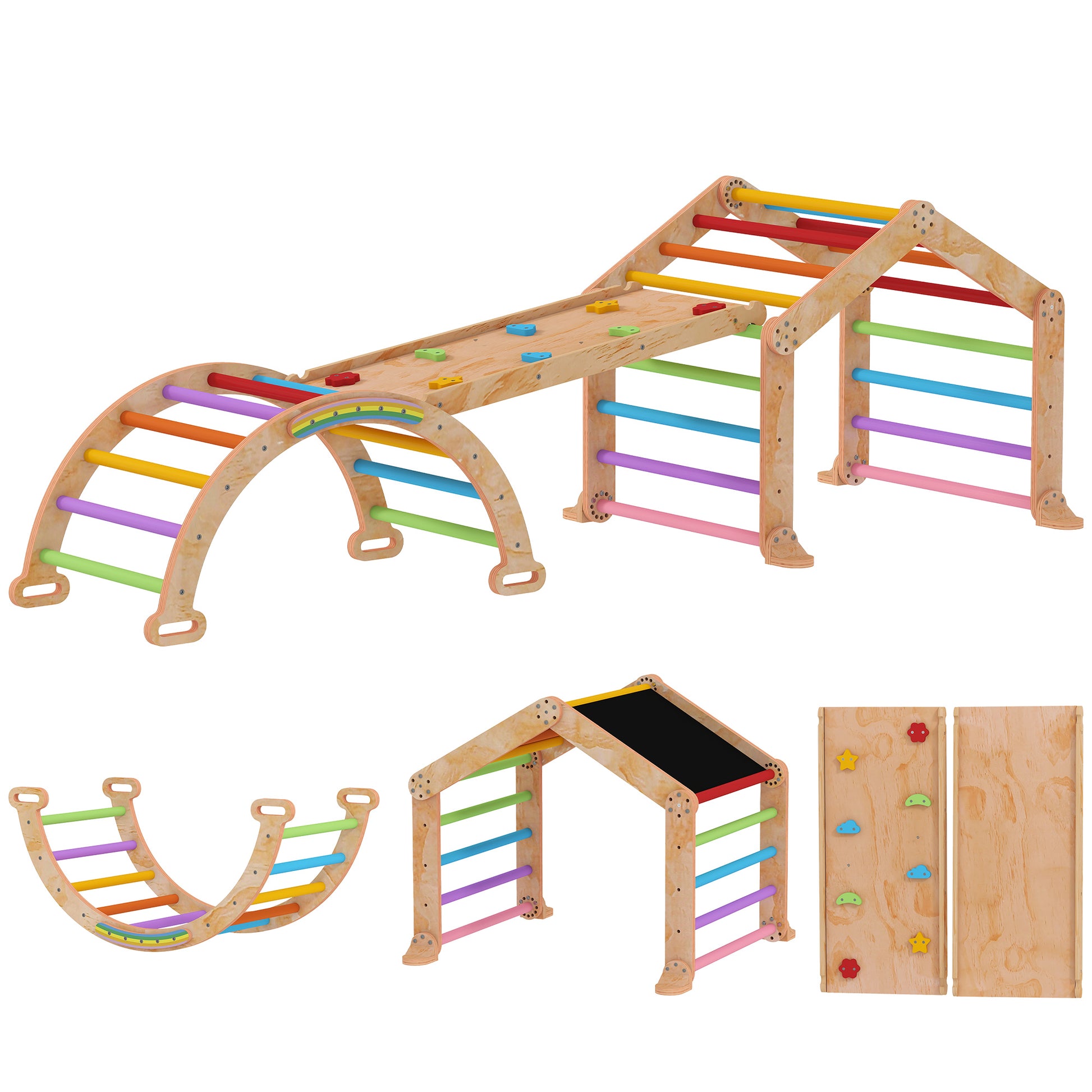 Photo of AIYAPLAY 9 in 1 Toddler Climbing Frame with Ramp, Slide, Arch, Ladder, Blackboard for 18-48 Months in Months colour on a white background